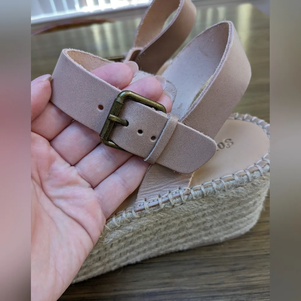 NEW Soludos Minorca Dove Grey Leather Platform Woven Espadrille Sandals Size 10